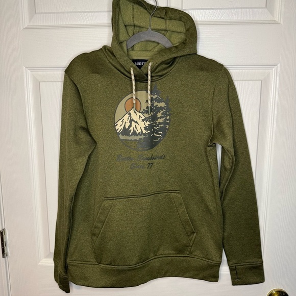 Burton Olive Hoodie with Mountain Print Size Small EUC - Picture 1 of 5